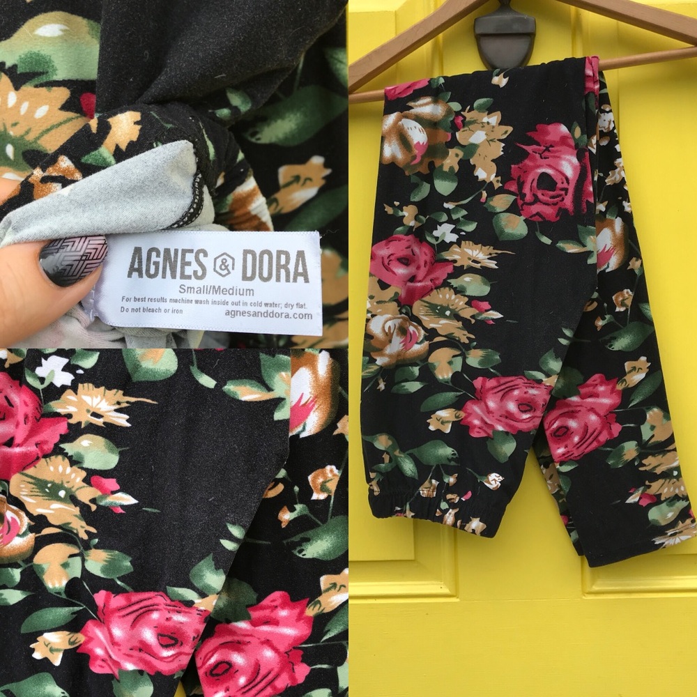S/M Agnes & Dora Floral Leggings black pink A & D